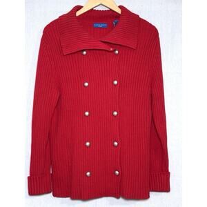 Karen Scott Double Breasted Button Up Sweater Cardigan Women's Casual Red Knit M